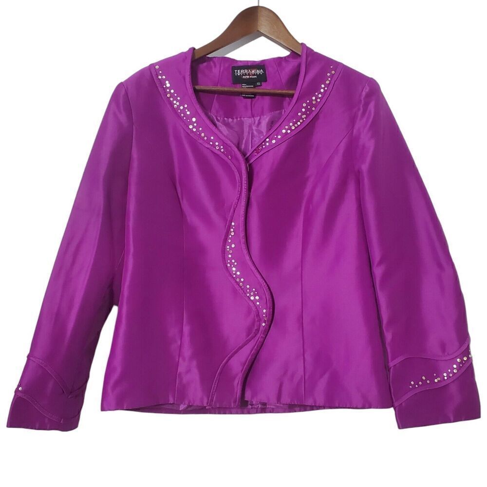 Terramina Collection Art To Wear Blazer Size 10 Purple Sequined Church Womens